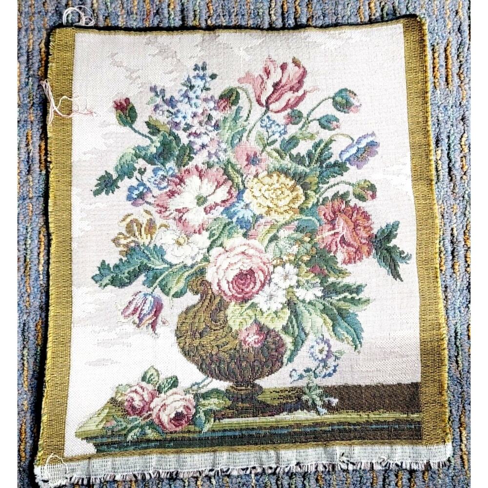 Vintage Woven Tapestry Victorian Floral French Art Decor 13" x 12"
